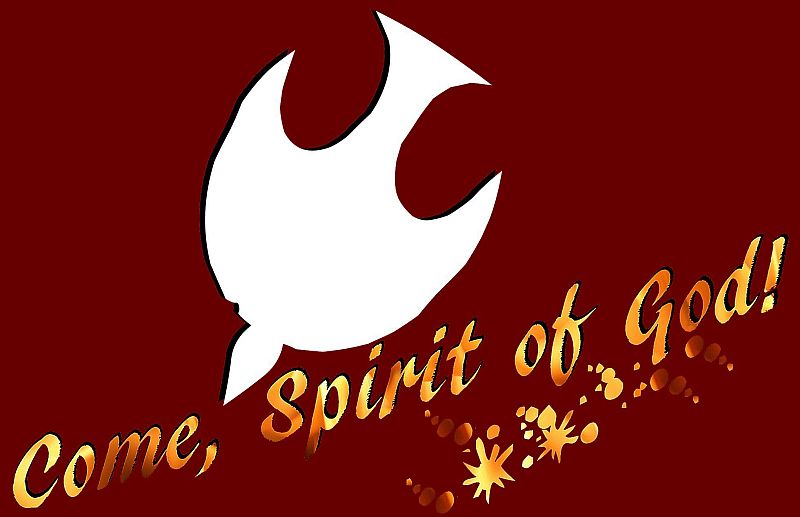 symbolic dove above words Come, Spirit of God